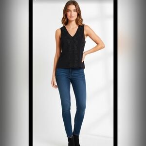 New York And Company Stretch Womens Black V Neck Sleeveless Top Size M Black